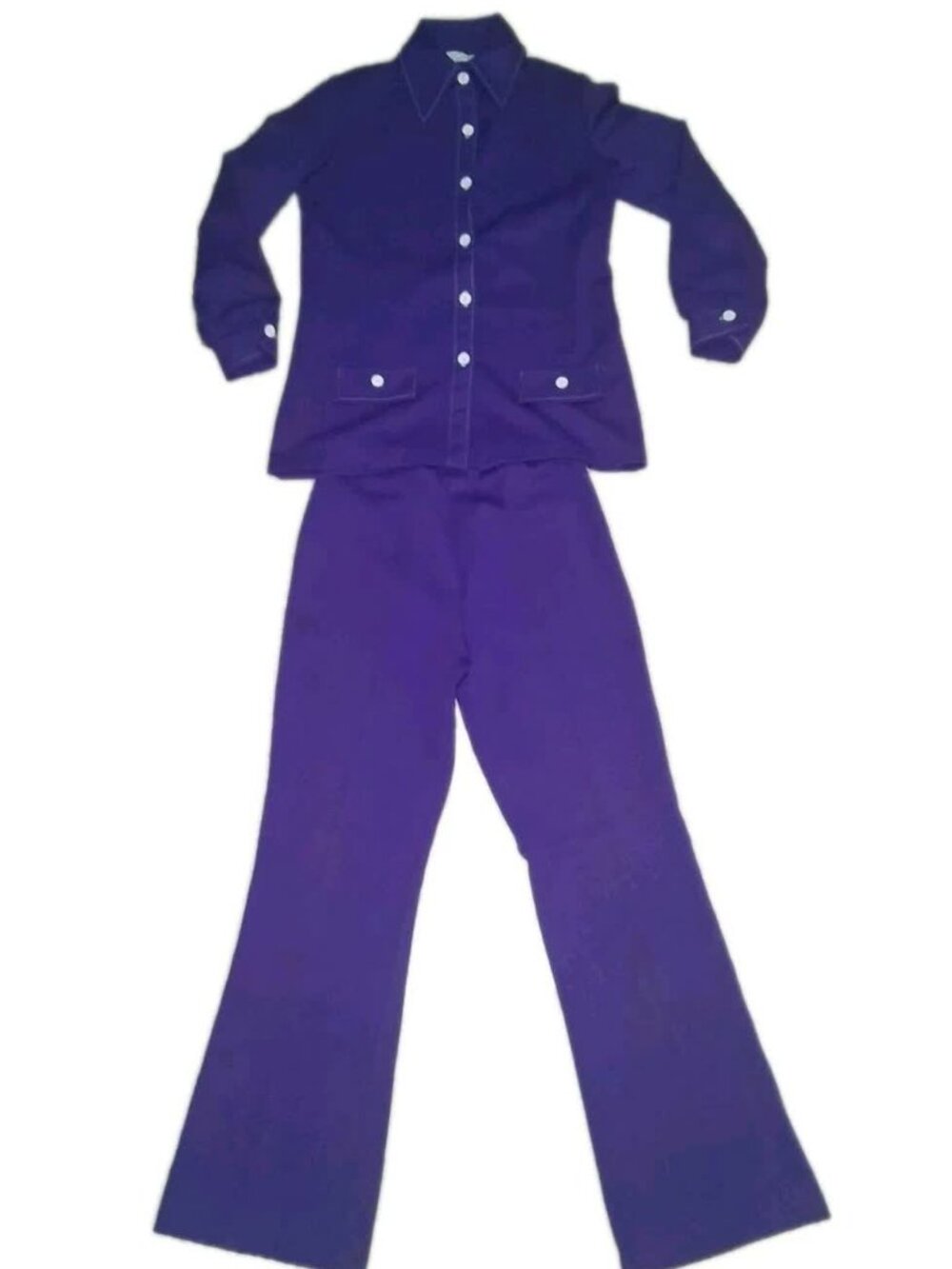 Vintage 1970s NPC Fashions Purple Leisure Suit 2-Piece Dagger Collar Flare 14